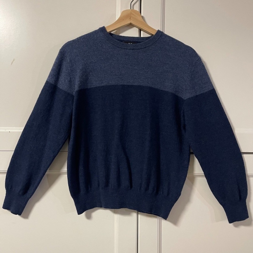 Calvin Klein Mens Sweater M Extra Fine Merino Wool Blue Colorblock Crewneck